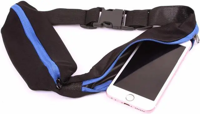 Alt view image 2 of 5 - Dual Pocket Running Belt Sports and Travel Fanny Pack for Jogging, Cycling and Outdoors with Water Resistant Storage Pockets - Slim, Adjustable and Elastic to Hold Cell Phones, ID and Keys