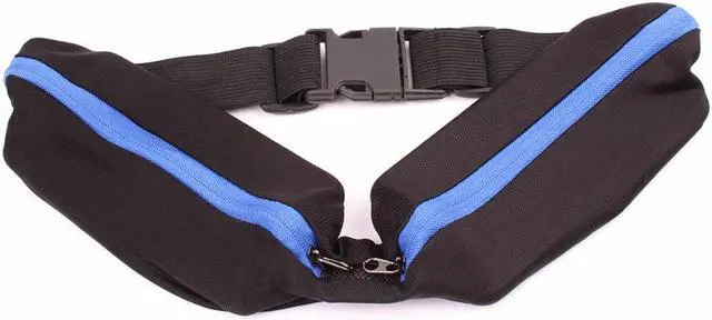 Alt view image 3 of 5 - Dual Pocket Running Belt Sports and Travel Fanny Pack for Jogging, Cycling and Outdoors with Water Resistant Storage Pockets - Slim, Adjustable and Elastic to Hold Cell Phones, ID and Keys