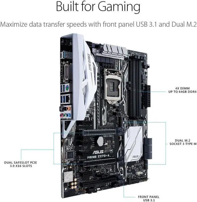 Alt view image 5 of 7 - ASUS PRIME Z270-A LGA1151 DDR4 DP HDMI DVI M.2 USB 3.1 Z270 ATX Motherboard