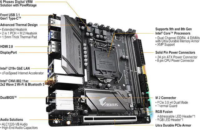 Alt view image 5 of 7 - GIGABYTE Z390 I AORUS PRO WIFI Mini ITX Intel Motherboard