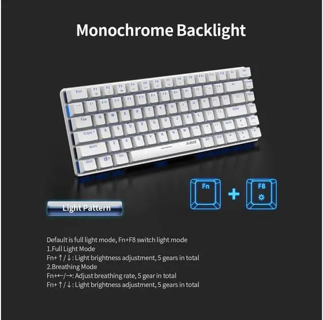 Alt view image 4 of 4 - UrChoiceLtd® Ajazz Geek AK33 Backlit Usb Wired Gaming Mechanical Keyboard Blue Switch for Office, Typists and Play Games (Blue Switch, White)