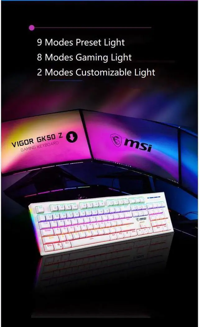 Alt view image 2 of 6 - MSI GK50Z Ergonomic Design, Cool Exterior Anti-splash Mechanical Gaming Keyboard, N-key Rollover and RGB Backlit-Red Switch