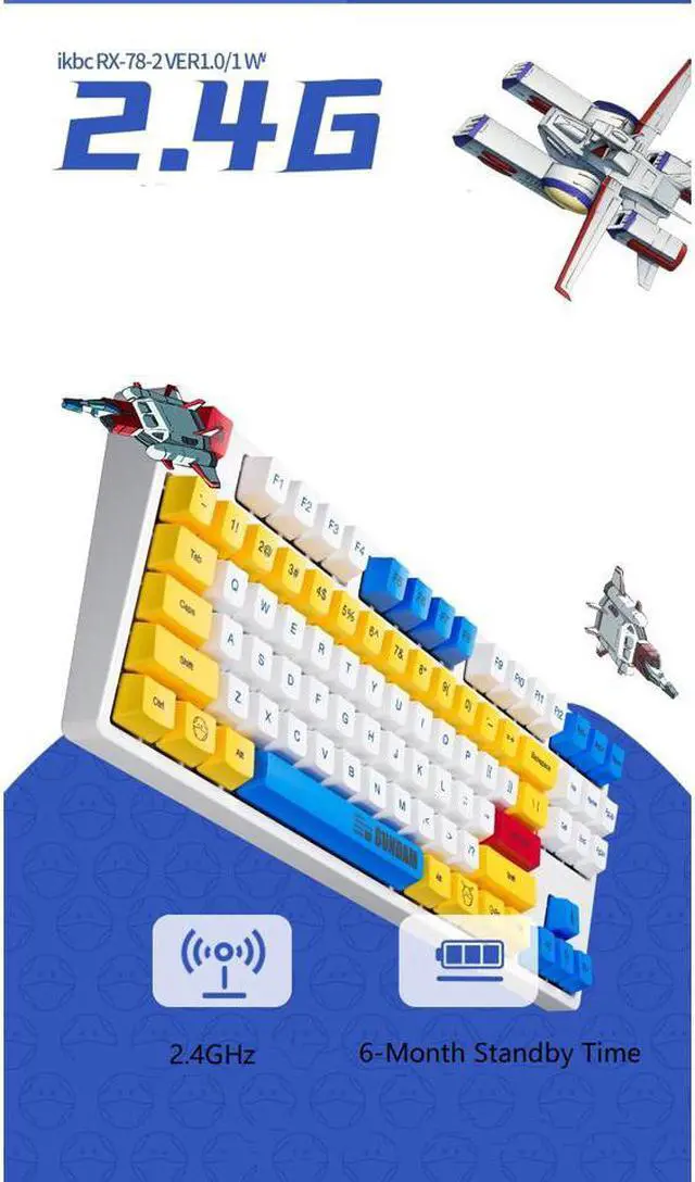 Alt view image 2 of 7 - iKBC X GUNDAM RX-78-2 Limited Version Cherry MX Red 2.4Ghz Wireless Mechanical Keyboard( Mouse Pad is Not Included)