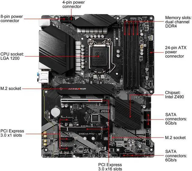 Alt view image 6 of 6 - MSI PRO Z490-A PRO LGA 1200 Intel Z490 SATA 6Gb/s ATX Intel Motherboard