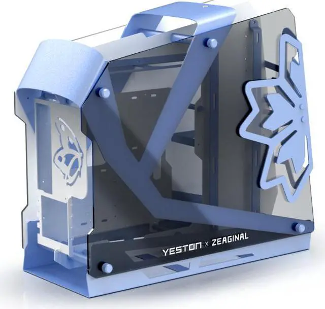 Alt view image 3 of 5 - Zeaginal ZC-09 X YESTON Tempered Glass Mini Computer Case Support 360mm+240mm Radiator Support M-ATX/ ITX Motherboard USB3.0 -Blue & White Version
