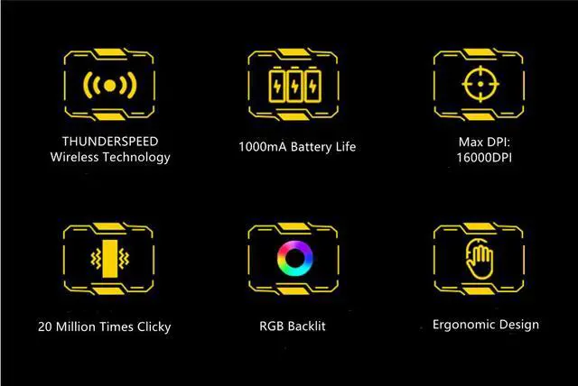 Alt view image 7 of 7 - ThundeRobot ML703 16000DPI Ergonomic Design Rechargeable Wireless Gaming Mouse With RGB Backlit, 1000mA Battery,1000Hz polling rate, 6 buttons-The Transformers Theme Limited Version The Bumblebee