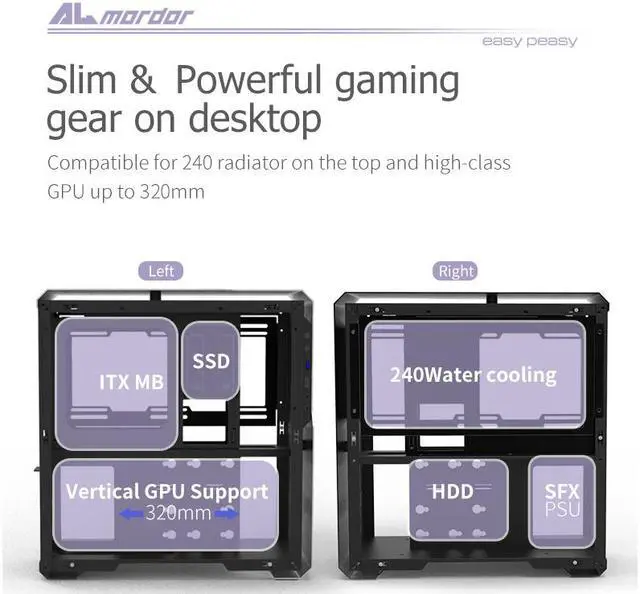 Alt view image 6 of 7 - H.E. SilverLining 160G ITX Mini ITX Computer Case Support 240mm Radiator,Support ITX Motherboard, Dual-Chamber Ventilation, USB3.0 +Type-c Computer Case