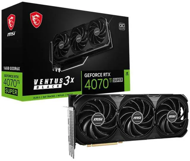 Alt view image 2 of 7 - MSI NVIDIA GeForce RTX 4070 Ti SUPER 16G VENTUS 3X BLACK OC 256-Bit 16GB GDDR6X PCI-Express 4.0, DLSS 3 Graphics Card