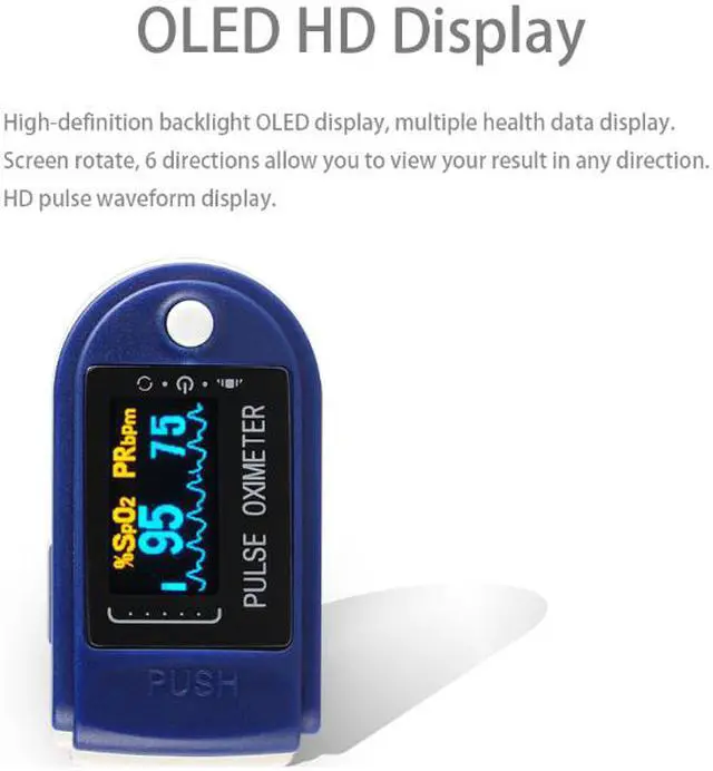 Alt view image 6 of 6 - Pulse Oximeter Fingertip Blood Oxygen Monitor with LED HD Display - Dark Blue