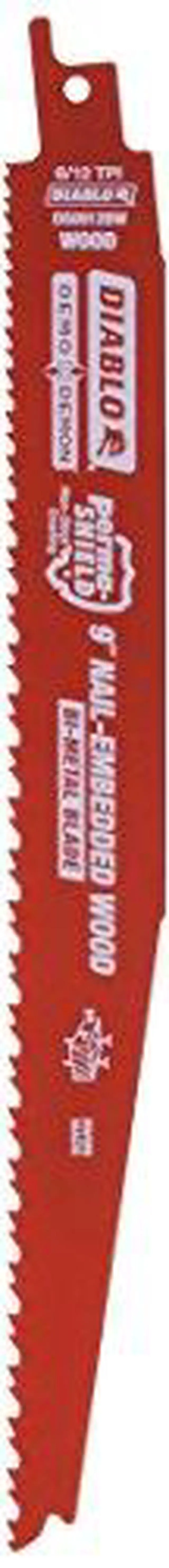 Alt view image 4 of 5 - Diablo Demo Demon 9 In. 6/12 TPI Wood w/Nails Reciprocating Saw Blade (5-Pack)