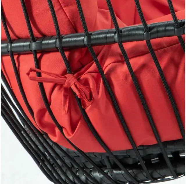 Alt view image 7 of 13 - LeisureMod Wicker 2 Person Double Folding Hanging Egg Swing Chair in Red