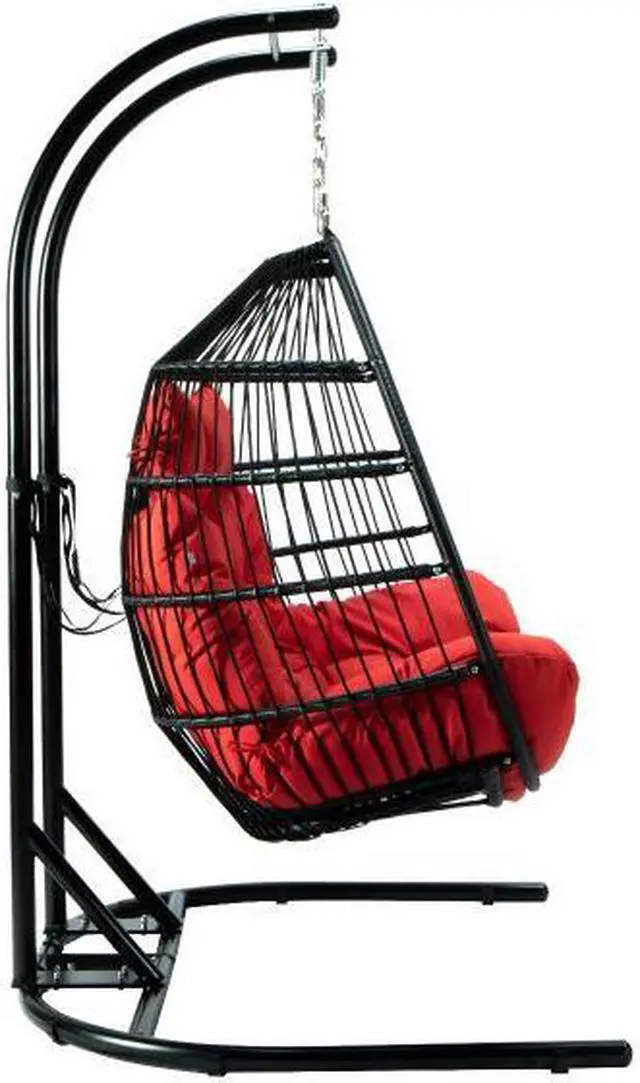 Alt view image 6 of 13 - LeisureMod Wicker 2 Person Double Folding Hanging Egg Swing Chair in Red
