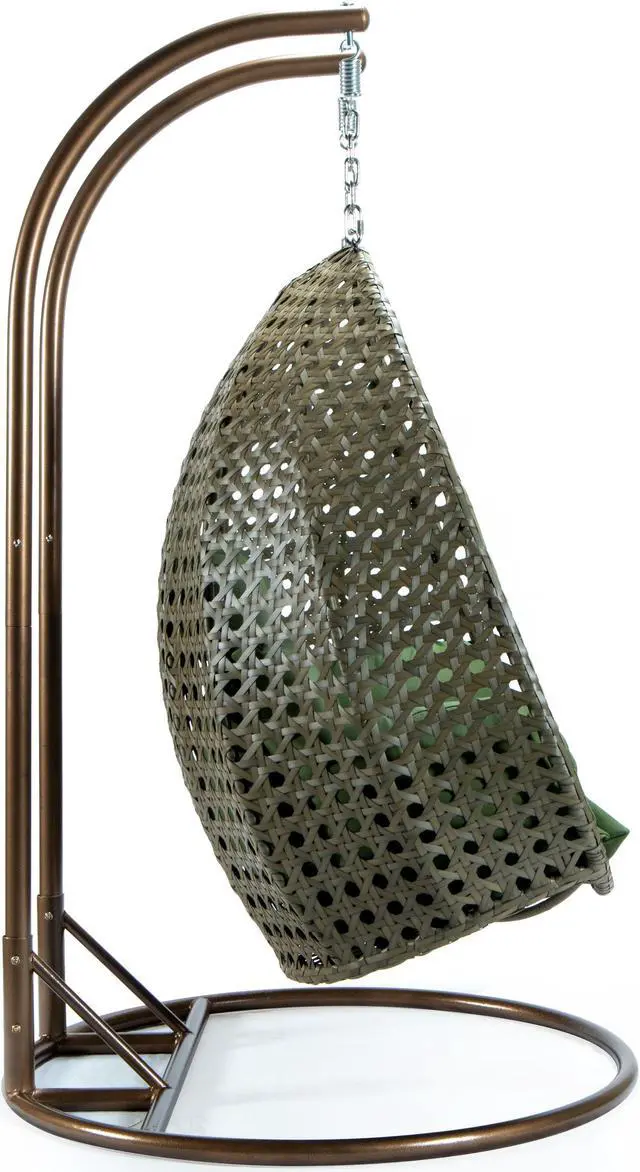 Alt view image 6 of 14 - LeisureMod Beige Wicker 2 person Double Hanging Egg Swing Chair in Dark Green