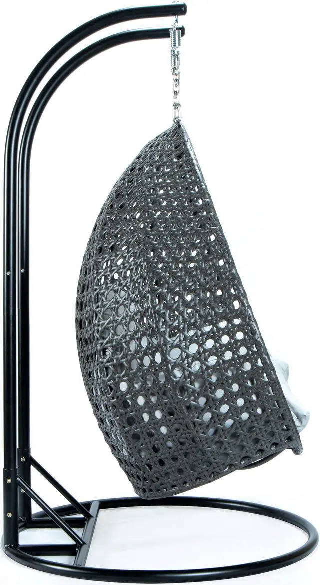 Alt view image 6 of 14 - LeisureMod Charcoal Wicker 2 person Double Hanging Egg Swing Chair in Light Grey