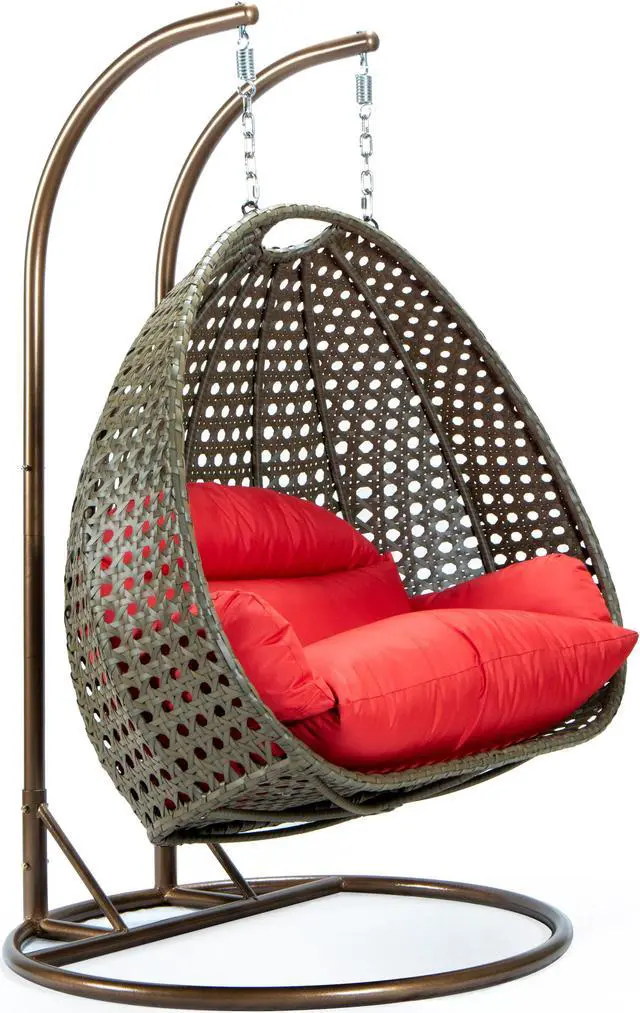 Alt view image 5 of 14 - LeisureMod Beige Wicker 2 person Double Hanging Egg Swing Chair in Red