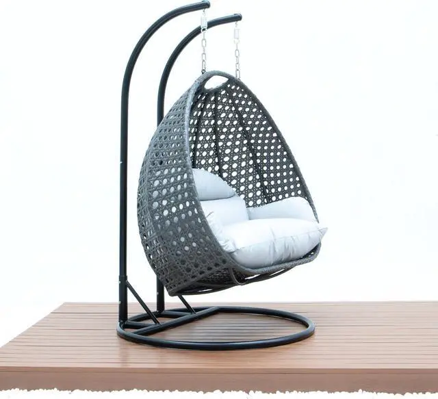 Alt view image 4 of 14 - LeisureMod Charcoal Wicker 2 person Double Hanging Egg Swing Chair in Light Grey