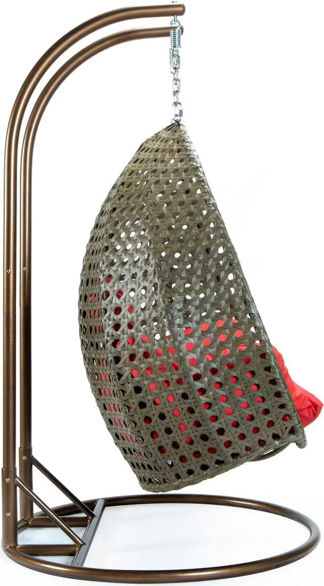 Alt view image 6 of 14 - LeisureMod Beige Wicker 2 person Double Hanging Egg Swing Chair in Red