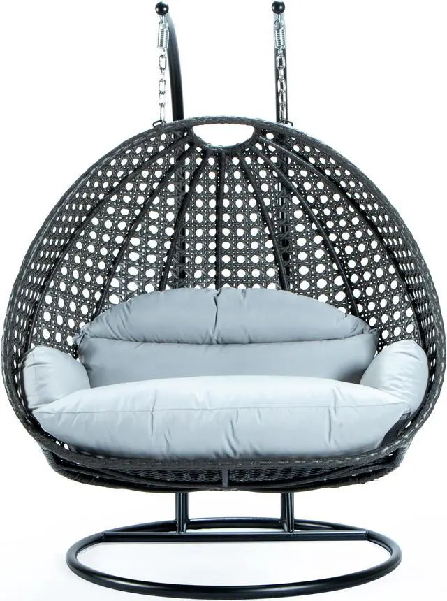 Main image of LeisureMod Charcoal Wicker 2 person Double Hanging Egg Swing Chair in Light Grey