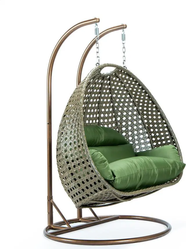 Alt view image 5 of 14 - LeisureMod Beige Wicker 2 person Double Hanging Egg Swing Chair in Dark Green
