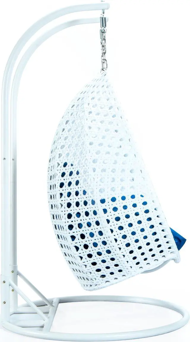 Alt view image 6 of 13 - LeisureMod White Wicker 2 person Double Hanging Egg Swing Chair in Blue