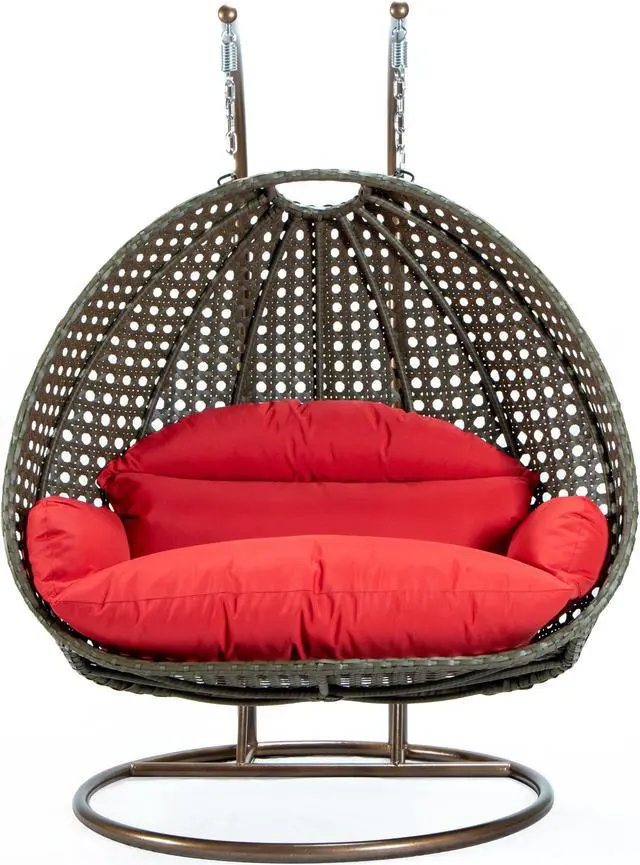 Main image of LeisureMod Beige Wicker 2 person Double Hanging Egg Swing Chair in Red