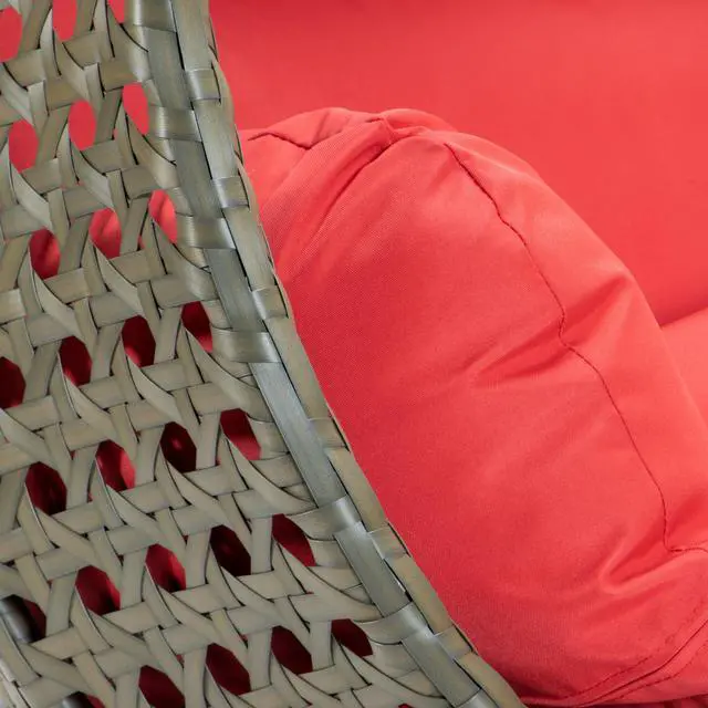 Alt view image 7 of 14 - LeisureMod Beige Wicker 2 person Double Hanging Egg Swing Chair in Red