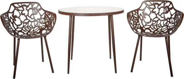 Alt view image 3 of 20 - LeisureMod Devon Tree Design Glass Top Aluminum Base Indoor Outdoor Bistro Dining Table, Brown