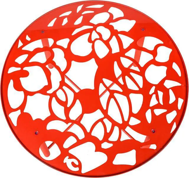 Alt view image 4 of 20 - LeisureMod Devon Tree Design Glass Top Aluminum Base Indoor Outdoor Dining Table, Red