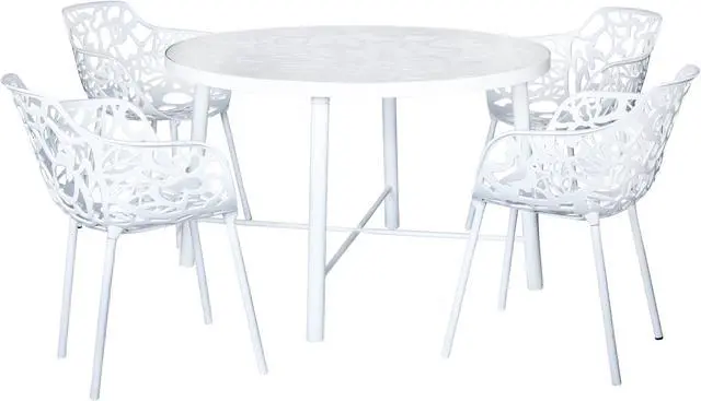 Alt view image 3 of 20 - LeisureMod Devon Tree Design Glass Top Aluminum Base Indoor Outdoor Dining Table, White