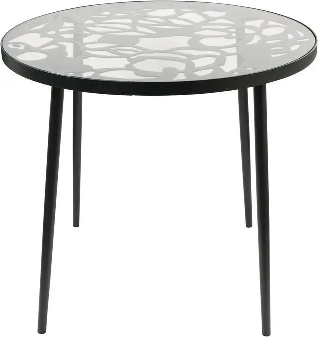 Alt view image 2 of 20 - LeisureMod Devon Tree Design Glass Top Aluminum Base Indoor Outdoor Bistro Dining Table, Black
