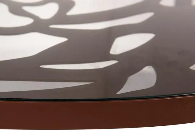 Alt view image 5 of 20 - LeisureMod Devon Tree Design Glass Top Aluminum Base Indoor Outdoor Dining Table, Brown