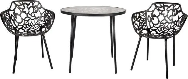 Alt view image 3 of 20 - LeisureMod Devon Tree Design Glass Top Aluminum Base Indoor Outdoor Bistro Dining Table, Black