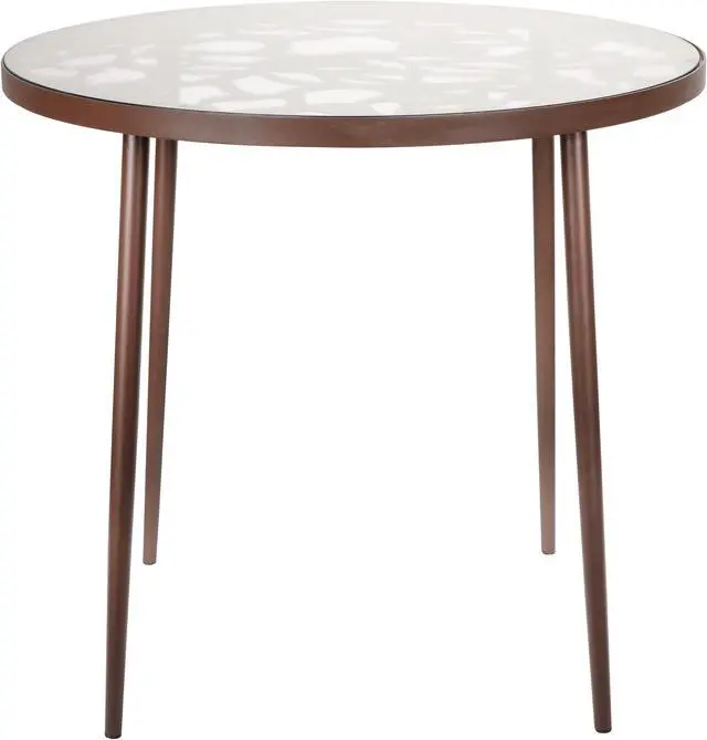 Alt view image 2 of 20 - LeisureMod Devon Tree Design Glass Top Aluminum Base Indoor Outdoor Bistro Dining Table, Brown