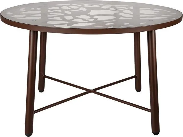 Alt view image 2 of 20 - LeisureMod Devon Tree Design Glass Top Aluminum Base Indoor Outdoor Dining Table, Brown