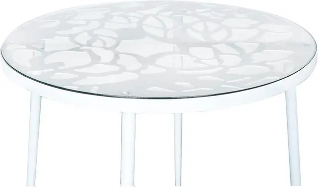 Alt view image 4 of 20 - LeisureMod Devon Tree Design Glass Top Aluminum Base Indoor Outdoor Bistro Dining Table, White