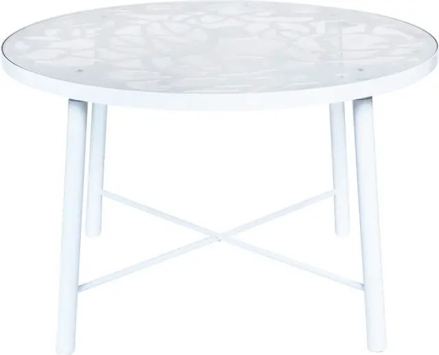 Alt view image 2 of 20 - LeisureMod Devon Tree Design Glass Top Aluminum Base Indoor Outdoor Dining Table, White