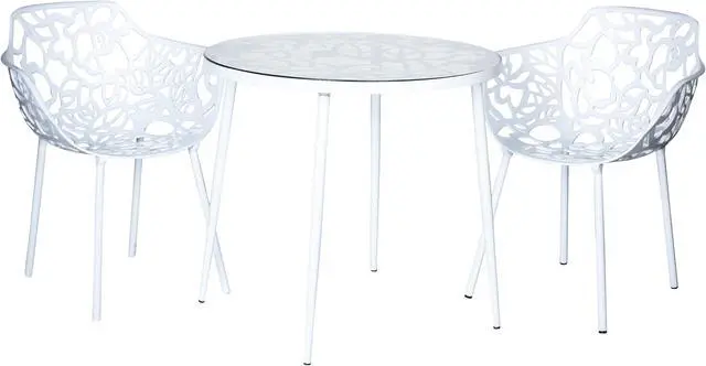 Alt view image 3 of 20 - LeisureMod Devon Tree Design Glass Top Aluminum Base Indoor Outdoor Bistro Dining Table, White