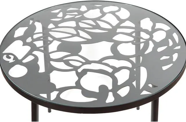 Alt view image 4 of 20 - LeisureMod Devon Tree Design Glass Top Aluminum Base Indoor Outdoor Bistro Dining Table, Black