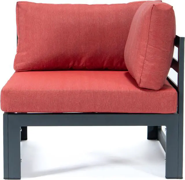 Alt view image 5 of 7 - LeisureMod Chelsea 6-Piece Modern Outdoor Patio Sectional Sofa Set with Black Aluminum Frame and Removable Cushions in Red
