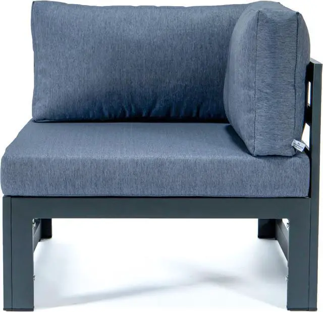 Alt view image 5 of 6 - LeisureMod Chelsea 7-Piece Modern Outdoor Patio Sectional Sofa Set and Coffee Table with Black Aluminum Frame and Removable Cushions in Blue