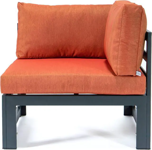Alt view image 6 of 7 - LeisureMod Chelsea 7-Piece Modern Outdoor Patio Sectional Sofa Set With Propane Fire Pit Table with Black Aluminum Frame and Removable Cushions in Orange
