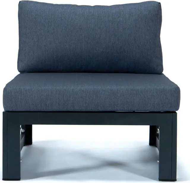 Alt view image 4 of 6 - LeisureMod Chelsea 7-Piece Modern Outdoor Patio Sectional Sofa Set and Coffee Table with Black Aluminum Frame and Removable Cushions in Blue