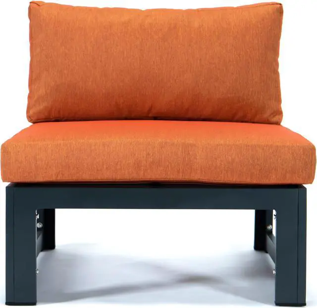 Alt view image 5 of 7 - LeisureMod Chelsea 7-Piece Modern Outdoor Patio Sectional Sofa Set With Propane Fire Pit Table with Black Aluminum Frame and Removable Cushions in Orange