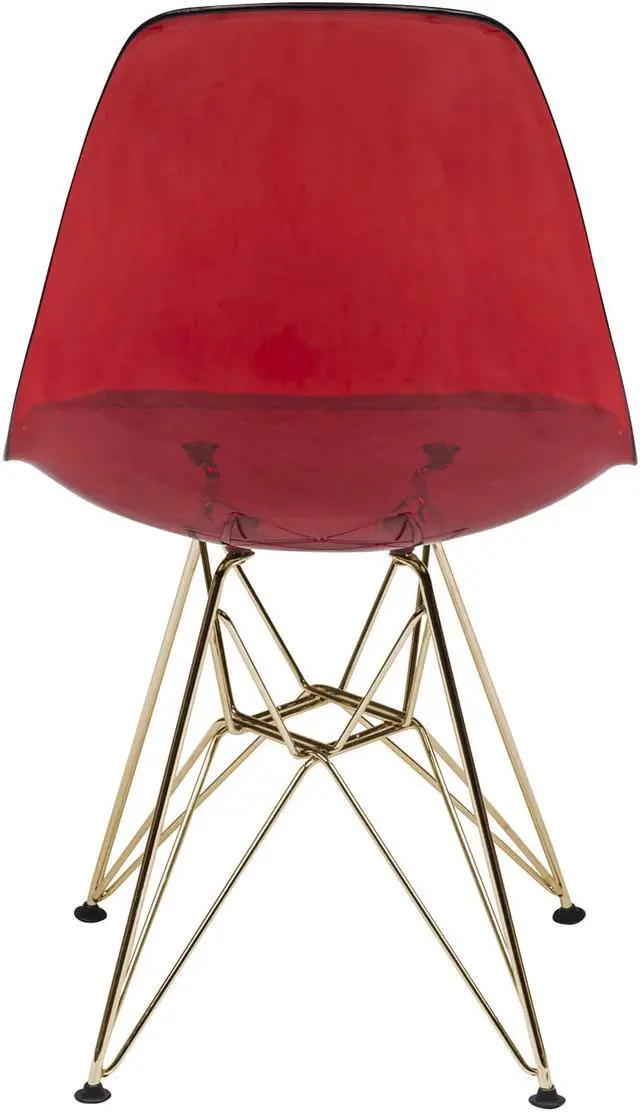 Alt view image 4 of 20 - LeisureMod Cresco Modern Eiffel Base Molded Dining Chair with Gold Base Transparent Red
