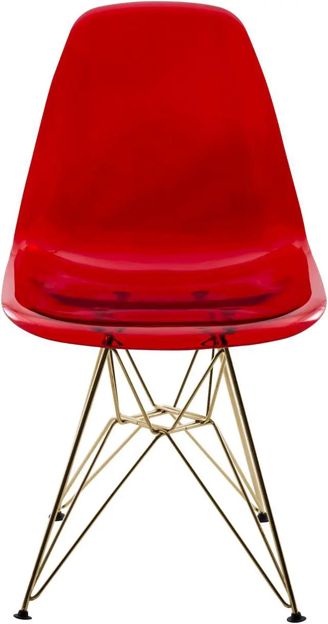 Alt view image 2 of 20 - LeisureMod Cresco Modern Eiffel Base Molded Dining Chair with Gold Base Transparent Red