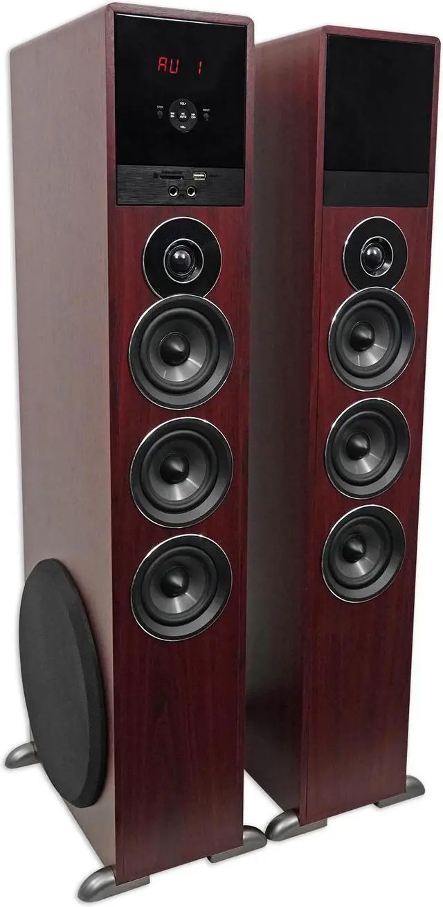 Alt view image 3 of 9 - Rockville TM150C Cherry Powered Home Theater Tower Speakers 10" Sub/Blueooth/USB