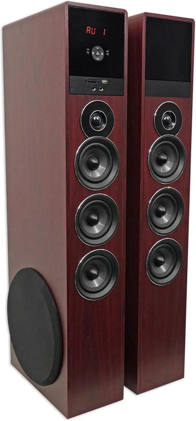 Alt view image 2 of 9 - Rockville TM150C Cherry Powered Home Theater Tower Speakers 10" Sub/Blueooth/USB