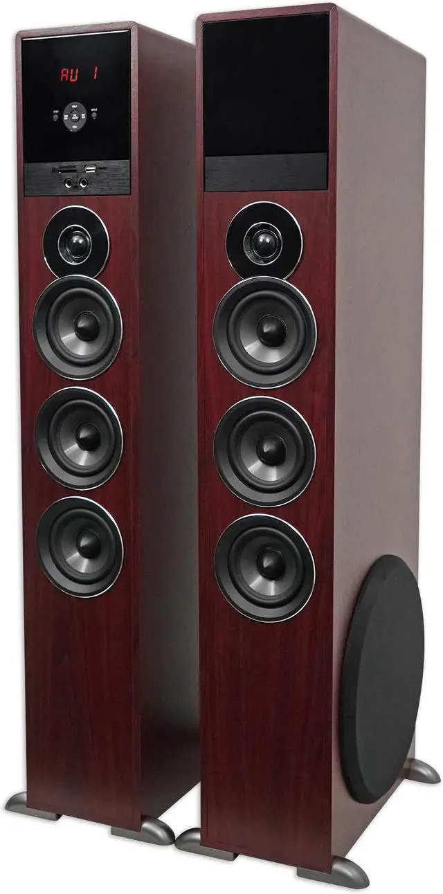 Alt view image 4 of 9 - Rockville TM150C Cherry Powered Home Theater Tower Speakers 10" Sub/Blueooth/USB