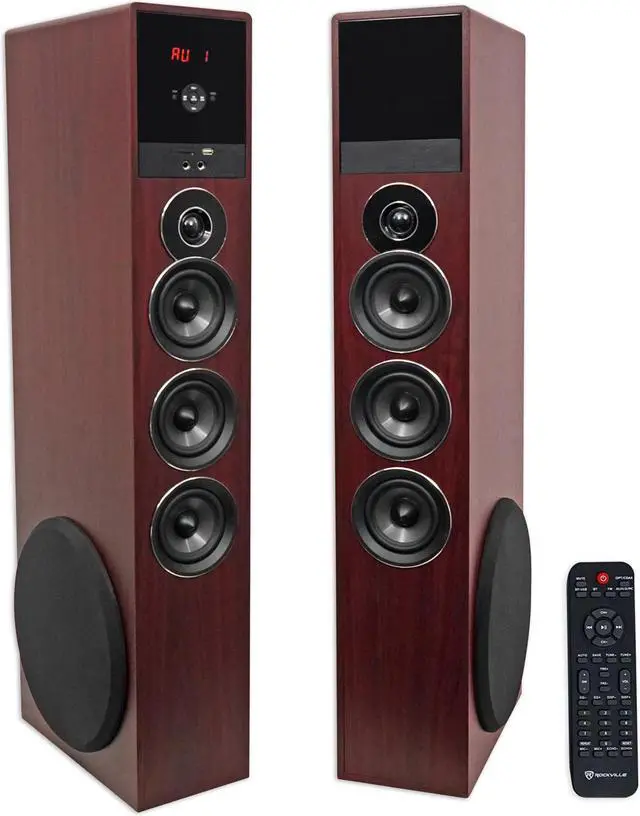 Main image of Rockville TM150C Cherry Powered Home Theater Tower Speakers 10" Sub/Blueooth/USB