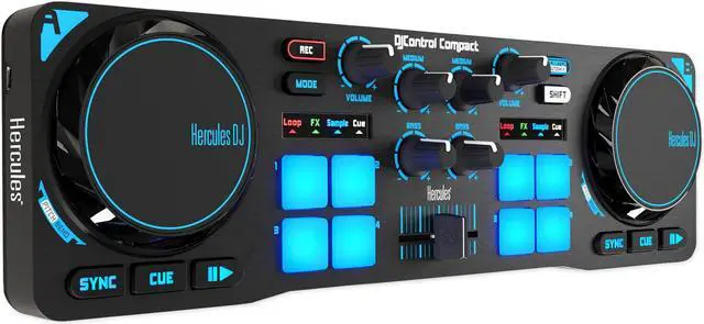 Alt view image 8 of 20 - Hercules 4780843 DJControl Compact super-mobile USB Controller with 8 Trigger Pads and 2 Virtual Turntable Decks